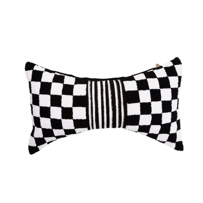 MacKenzie-Childs Black Check Bow Throw Pillow