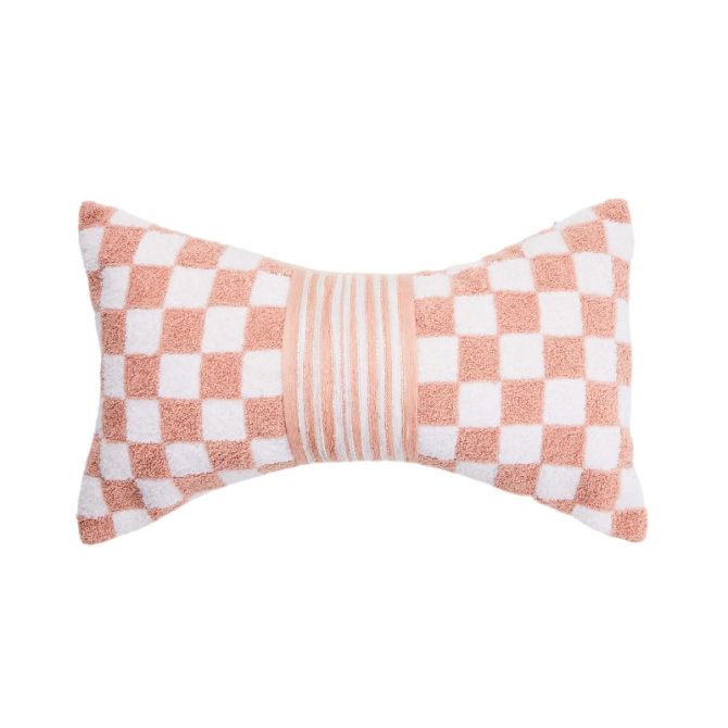 MacKenzie-Childs Pink Check Bow Throw Pillow