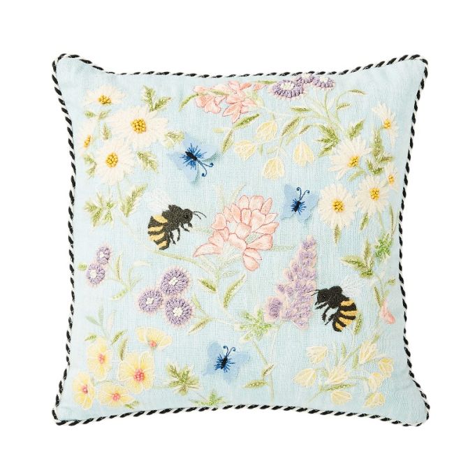 MacKenzie-Childs Floral and Bee Throw Pillow