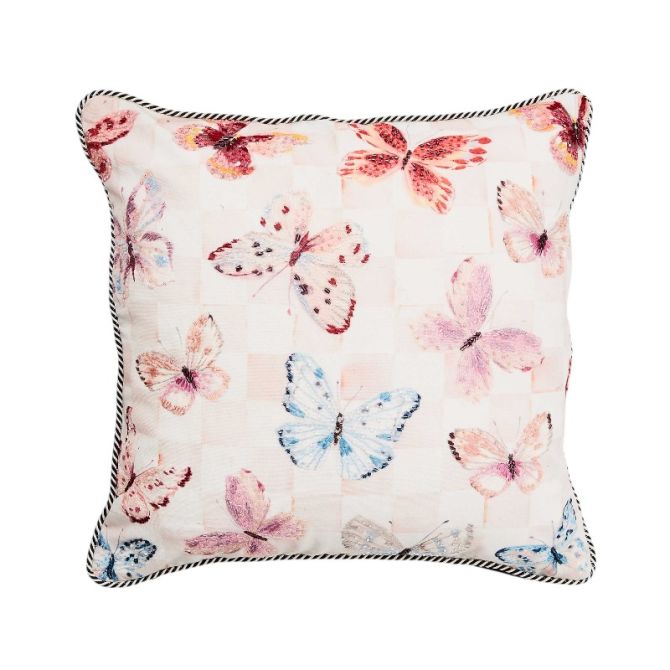 MacKenzie-Childs Eternity Butterfly Checked Throw Pillow