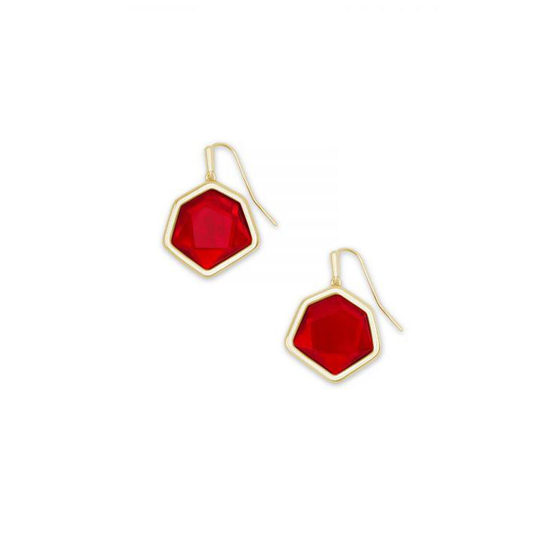 Kendra Scott Vanessa Small Gold Drop Earrings, Cherry Red Illusion ...