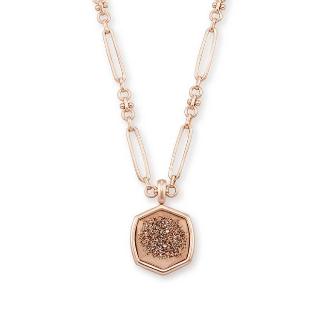 Kendra Scott Davis Rose Gold Short Pendant in Rose Gold Drusy