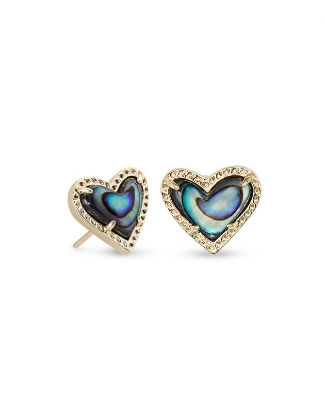 Kendra Scott Ari Heart Gold Tone Stud Earrings in Abalone Shell