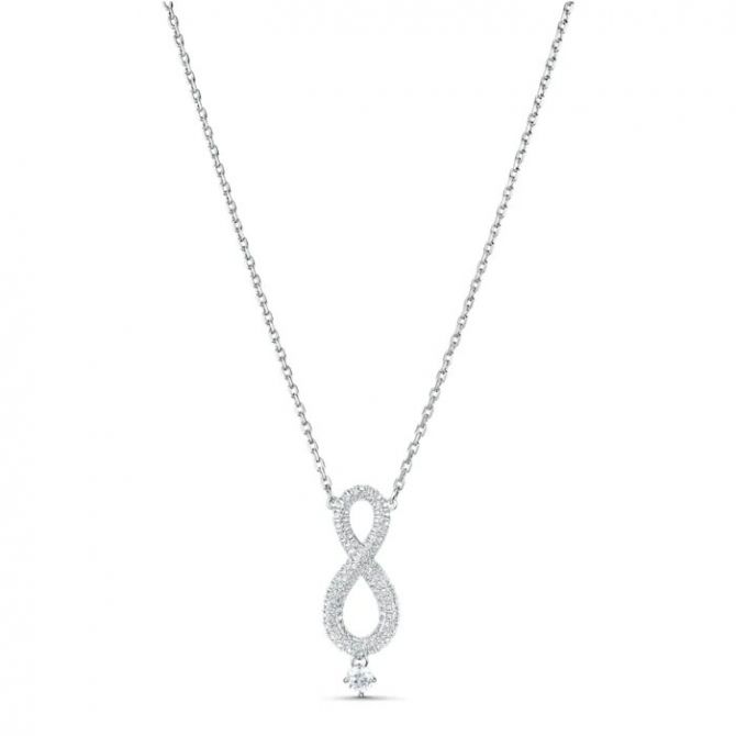 Swarovski Vertical Infinity Necklace, White and Silver Plated