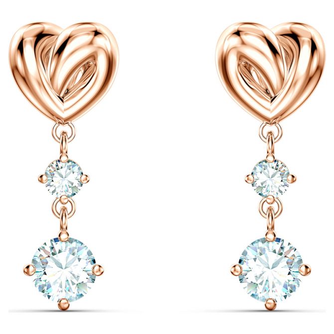 Swarovski Lifelong Heart Pierced Earrings, White/Rose-Gold Tone