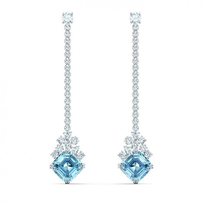 Swarovski SPARKLING LINEAR PIERCED EARRINGS, AQUA, RHODIUM buying PLATED + SPARKLING NE