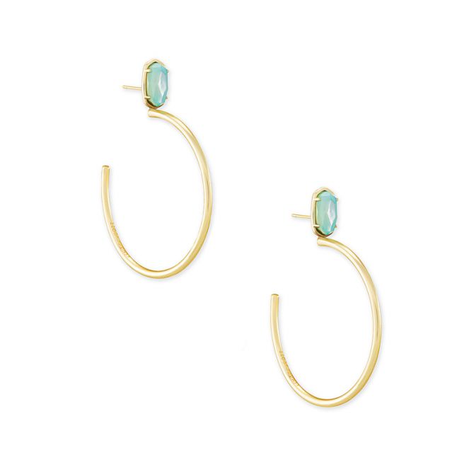 Kendra Scott Small Pepper Gold Hoop Earrings in Aqua Illusion