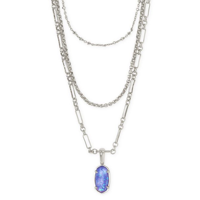 Kendra Scott Elisa Silver Triple Strand Necklace in Iridescent Lilac Illusion