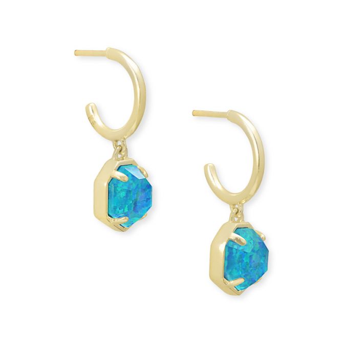 Kendra Scott Tomon Gold Huggie Earrings, Turquoise Kyocerea Opal Illusion