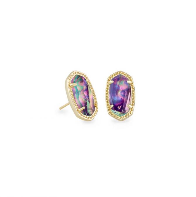 Kendra Scott Ellie Gold Tone Stud Earrings in Lilac Abalone