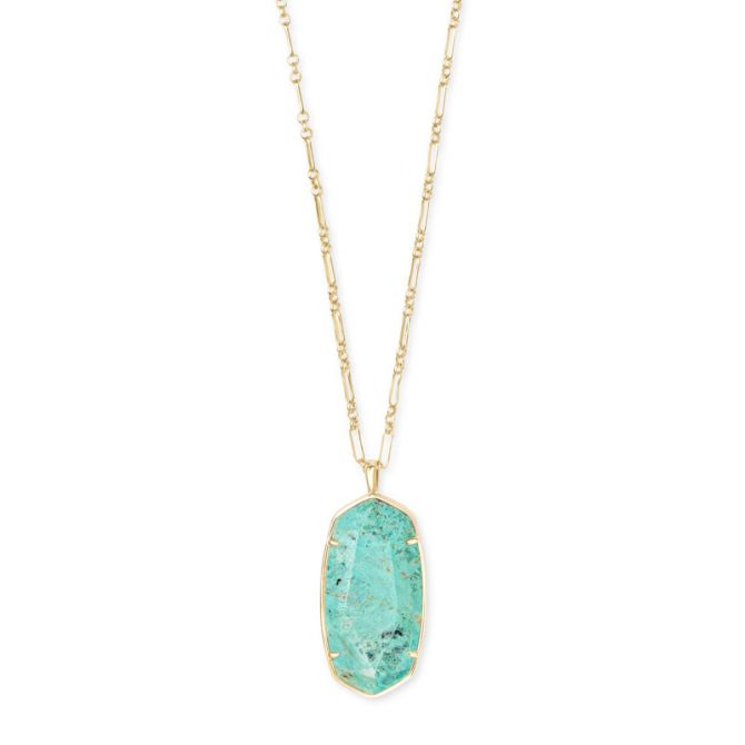 Kendra Scott Faceted Reid Gold Long Pendant Necklace in Sea Green Chrysocolla