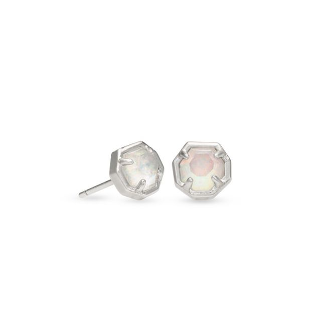 Kendra Scott Nola Silver Stud Earrings in White Kyocera Opal Illusion