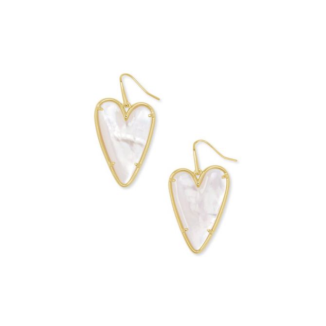 Kendra Scott Ansley Heart Gold Tone Drop Earrings in Ivory Mother of Pearl