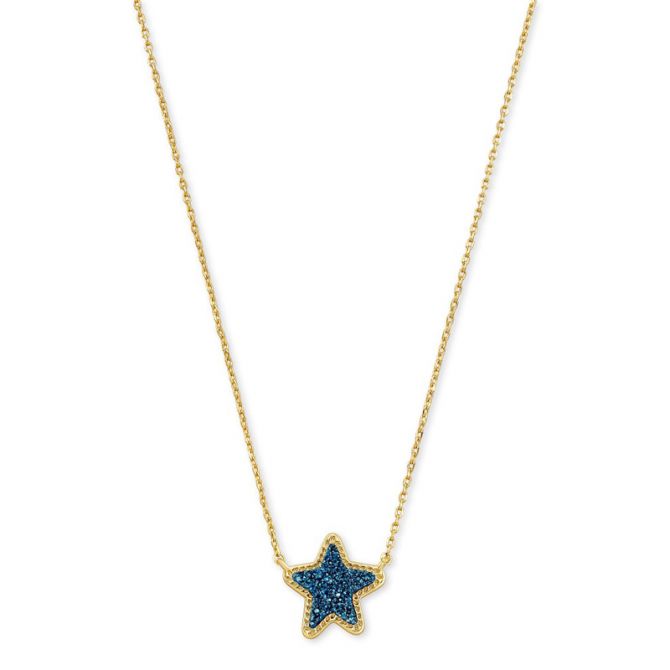 Kendra Scott Jae Star Gold Pendant Necklace in Blue Drusy