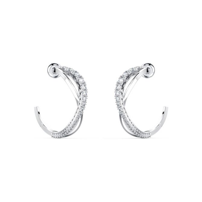 Swarovski Twist Hoop Pierced Earrings, White and Silver Tone