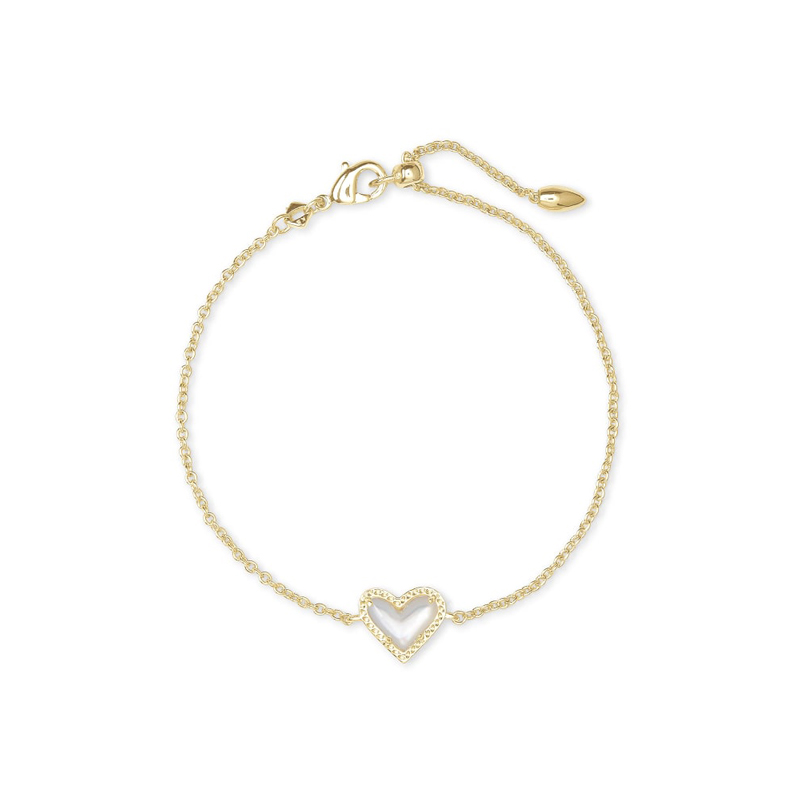 Kendra Scott Ari Heart Gold Tone Chain Bracelet in Ivory Mother of ...