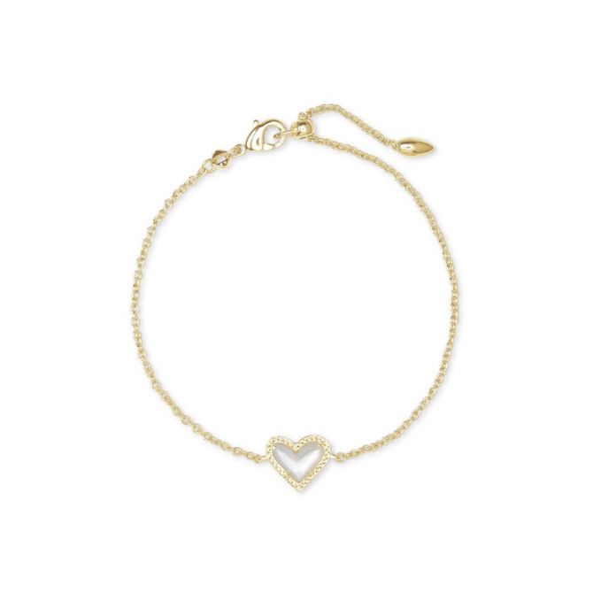 Kendra Scott Ari Heart Gold Tone Chain Bracelet in Ivory Mother of Pearl