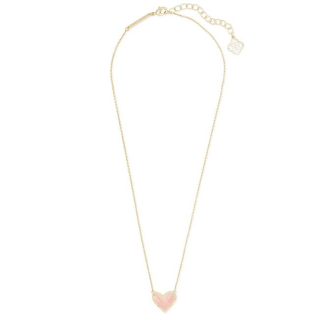 Kendra Scott Ari Heart Gold Pendant Necklace in Rose Quartz 