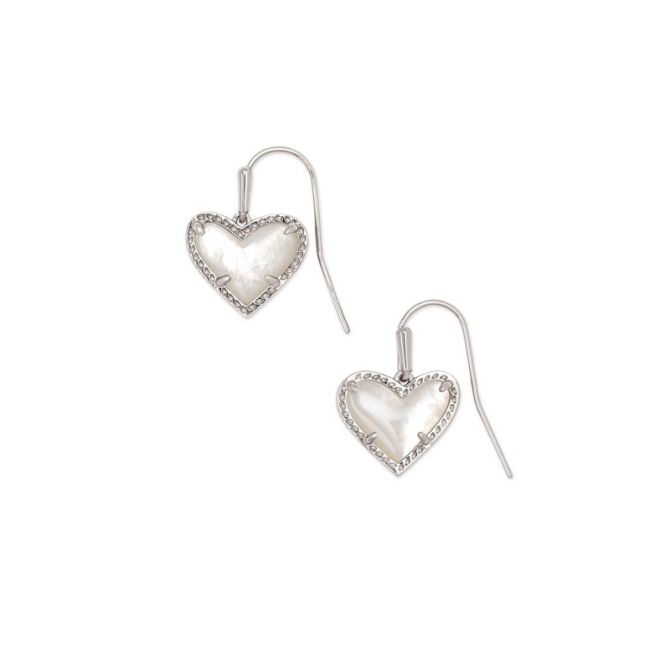 Kendra Scott Ari Heart Silver Tone Drop Earrings in Ivory Mother of Pearl