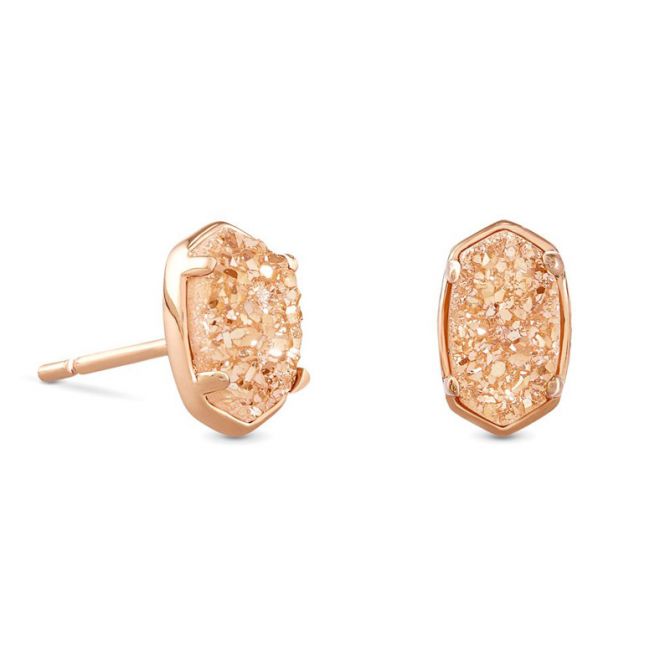 Kendra Scott Emilie Rose Gold Tone Stud Earrings in Sand Drusy