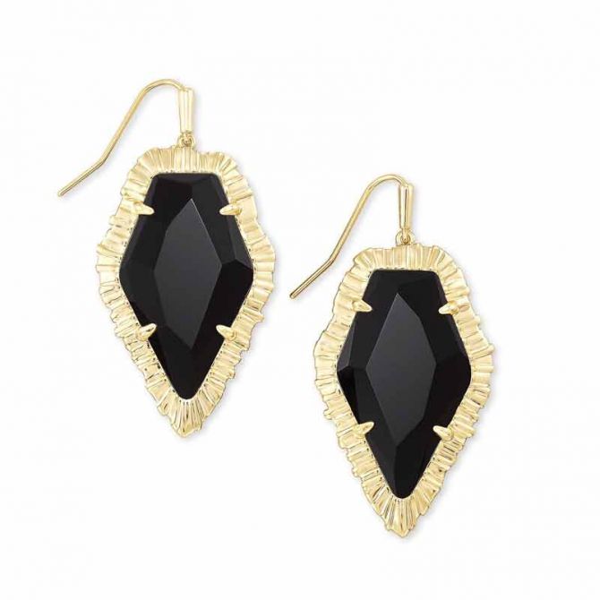 Kendra Scott Tessa Gold Tone Drop Earrings in Black Obsidian