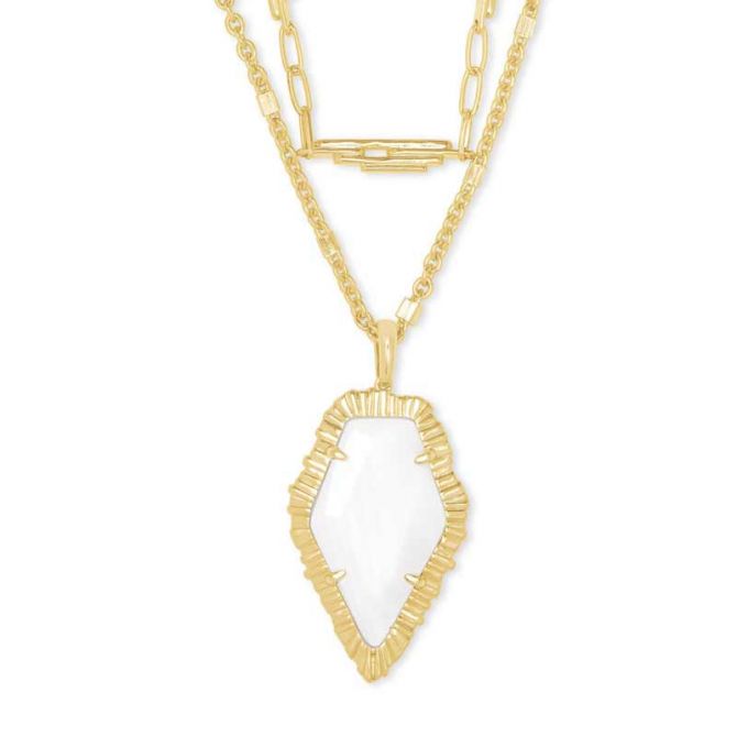 Kendra Scott Tessa Gold Tone Multi Strand Necklace in White Mussel