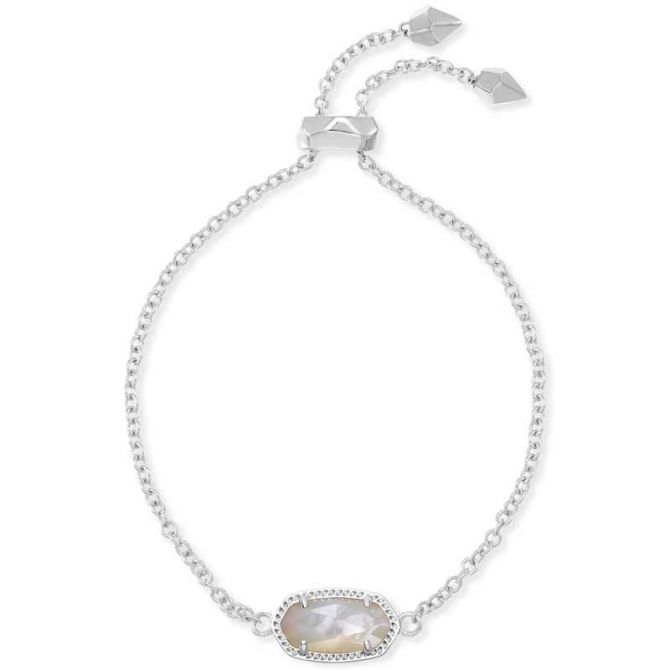 Kendra Scott Bright Silver Elaina Adjustable Bracelet in Ivory Mother of Pearl