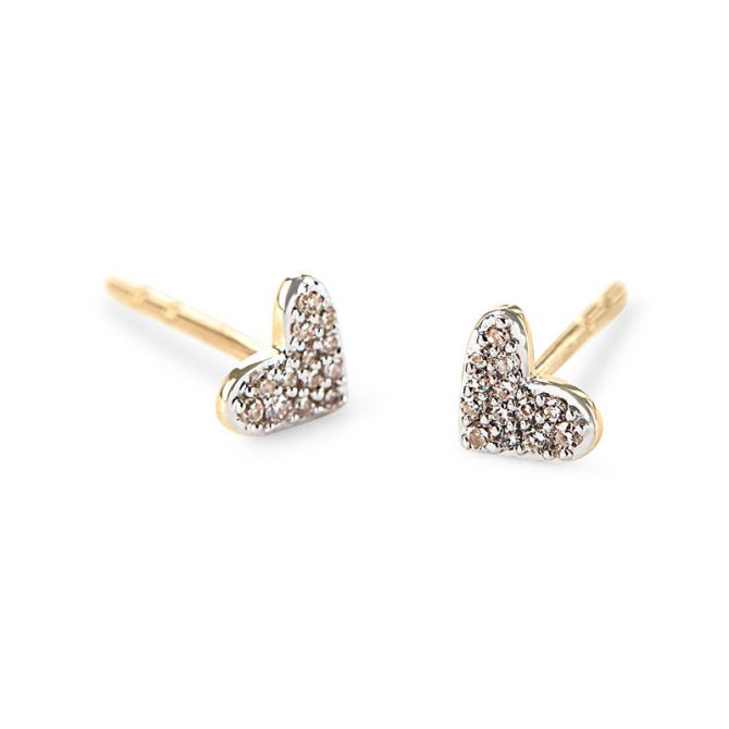 Kendra Scott Heart 14k Yellow Gold Stud Earrings in White Diamonds