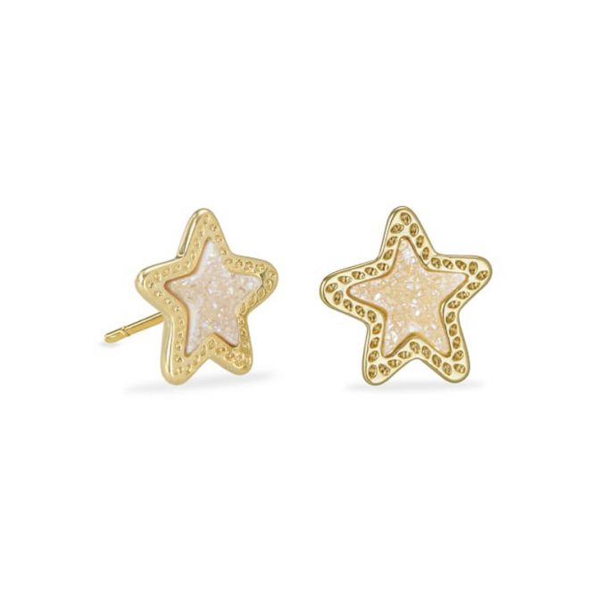 Kendra Scott Jae Star Gold Tone Stud Earrings in Iridescent Drusy