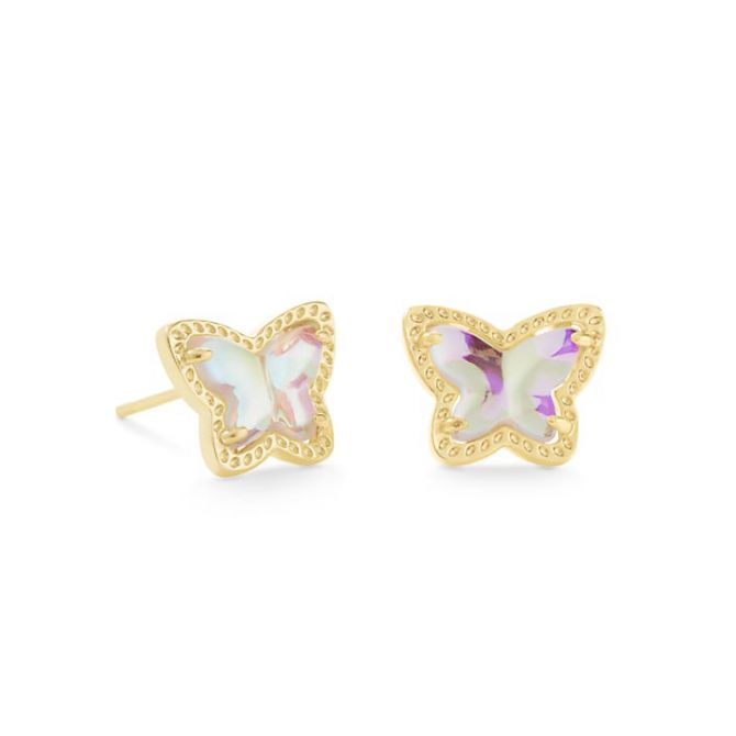 Kendra Scott Lillia Butterfly Gold Tone Stud Earrings in Dichroic Glass