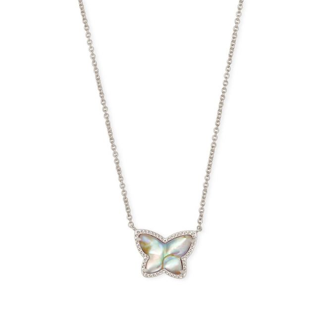 Kendra Scott Lillia Butterfly Silver Tone Pendant Necklace in Iridescent Abalone