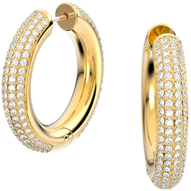 Swarovski Dextera White and Gold Tone Plated Medium Hoop Earrings