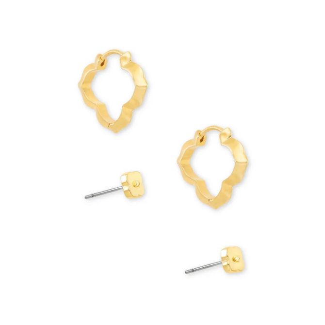 Kendra Scott Abbie Stud and Huggie Earrings Set in Gold Tone