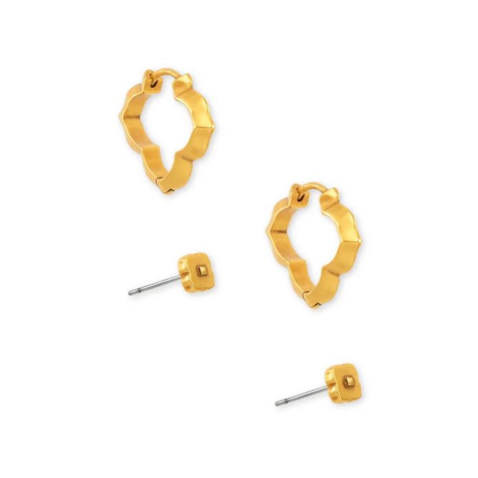 Kendra Scott Abbie Stud and Huggie Earrings Set in Vintage Gold Tone