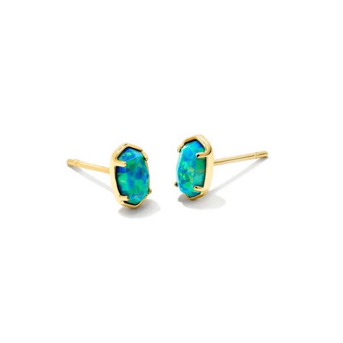 Kendra Scott Emilie Gold Tone Stud Earrings in Marine Kyocera Opal