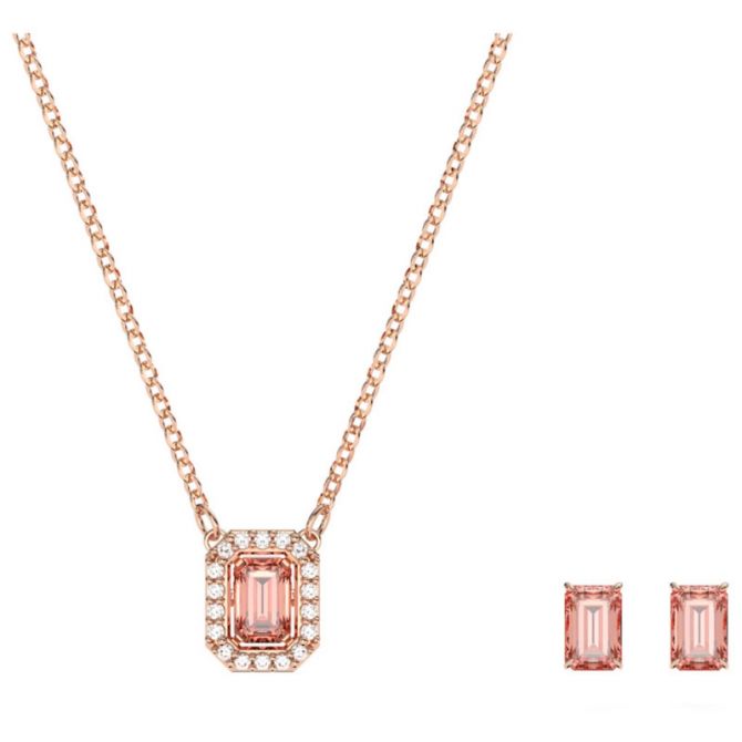 Swarovski Millenia Octagon Cut Pink Earrings and Pendant Set