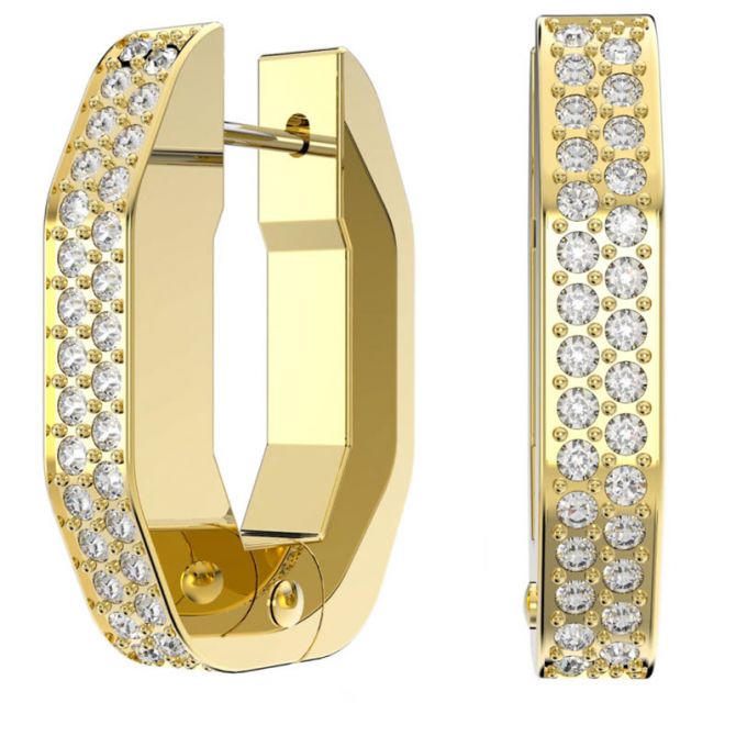 Swarovski Dextera Octagonal White Hoop Earrings, Gold Tone Plated