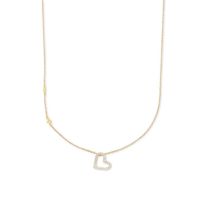 Kendra Scott Open Heart 14k Yellow Gold Pendant Necklace in White Diamond