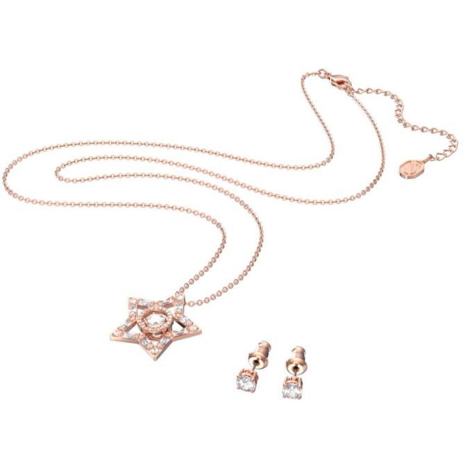 Swarovski Stella White and Rose Gold Tone Plated Earrings and Necklace Set