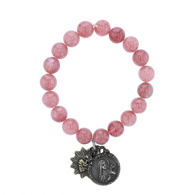 Miracle Icons by Mary Jo Pane Strawberry Quartz 10mm Beaded Bracelet