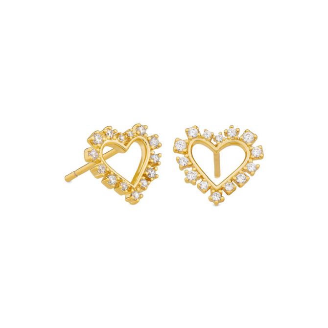 Kendra Scott Ari Heart Gold Tone Stud Earrings In White Crystal Borsheims