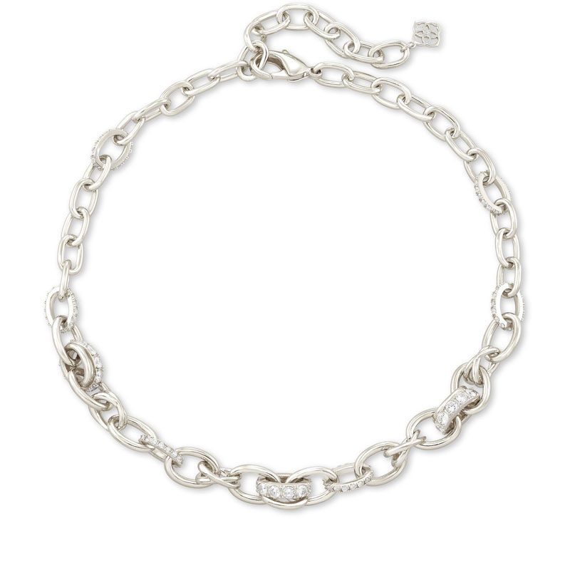 Kendra Scott Liv Silver Tone Chain Necklace in White Crystal ...