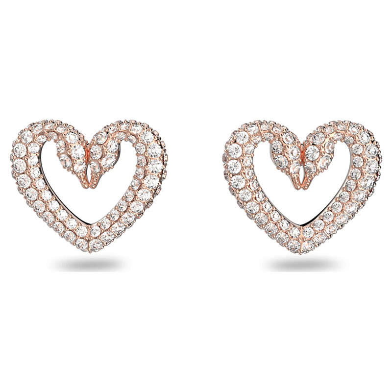 Swarovski Una Heart Stud Small Earrings, White and Rose Gold Tone ...