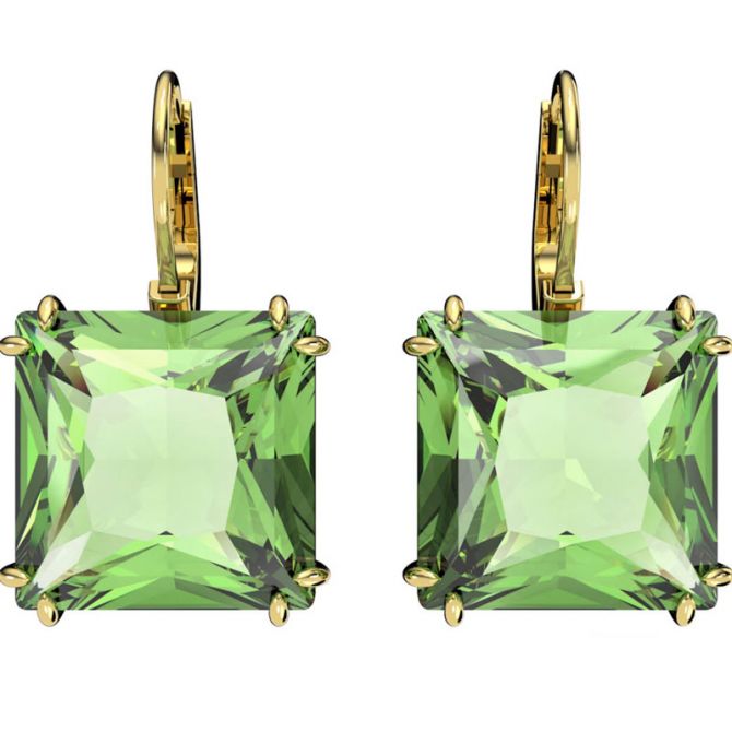 Swarovski Millenia Green Square Cut Crystal Earrings, Gold Tone Plated