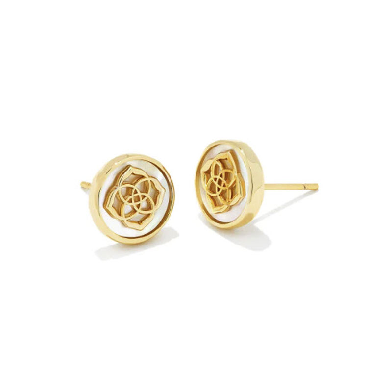 Kendra Scott Stamped Dira Gold Tone Stud Earrings in Ivory Mother of ...