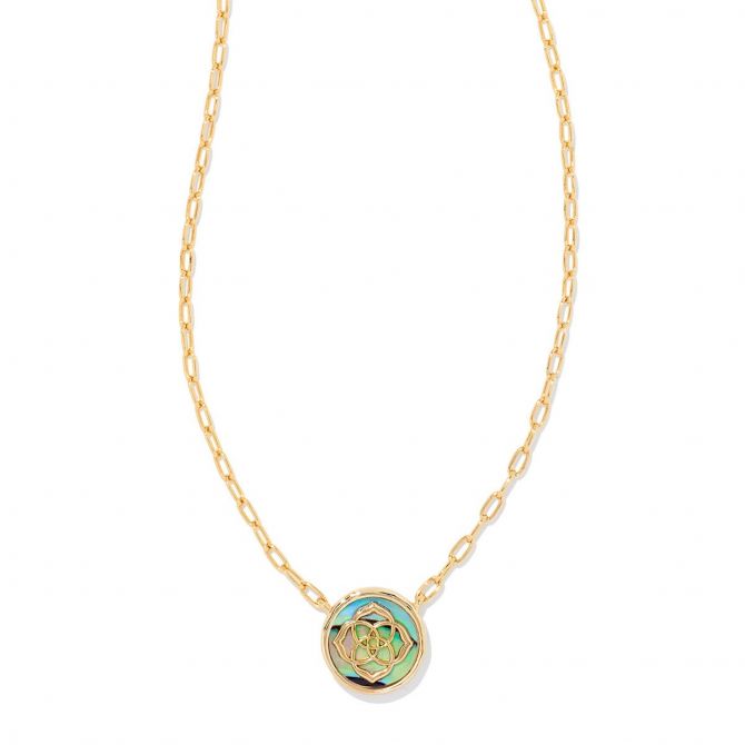 Kendra Scott Yellow Gold Plated Dira Stamped Abalone Pendant Necklace