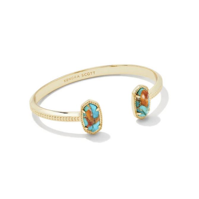 Kendra Scott Elton Gold Tone Cuff Bracelet in Bronze Veined Turquoise Magnesite Red Oyster