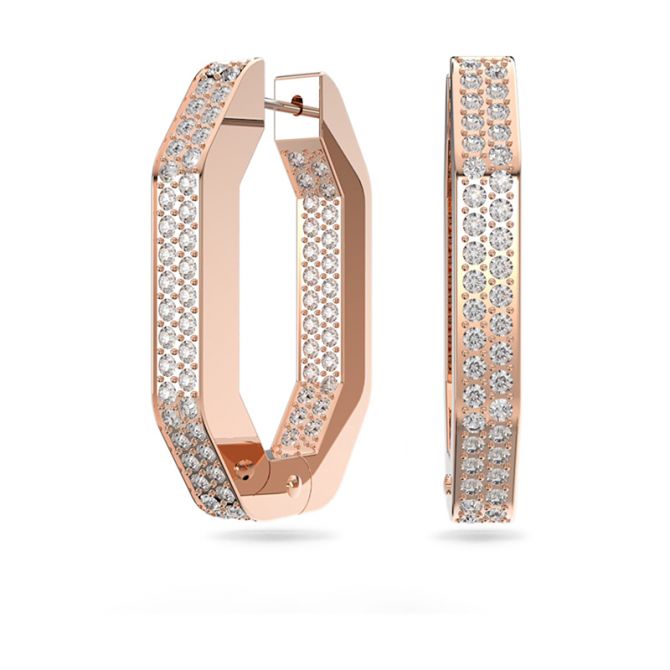 Swarovski Dextera Octagon Pave Medium Hoop Earrings, White and Rose Gold Tone Plated