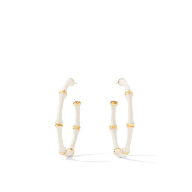 Julie Vos Bamboo Medium Hoop Earrings in Ivory Enamel