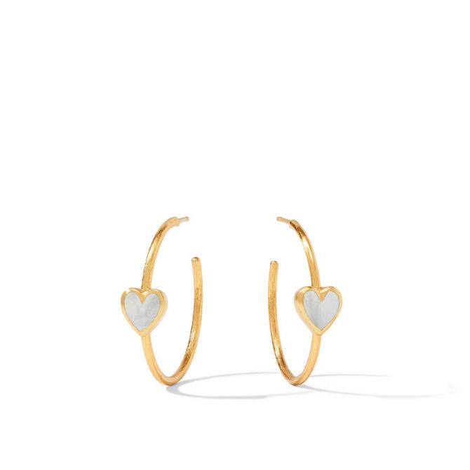 Julie Vos Heart Medium Hoop Earrings in White Mother of Pearl